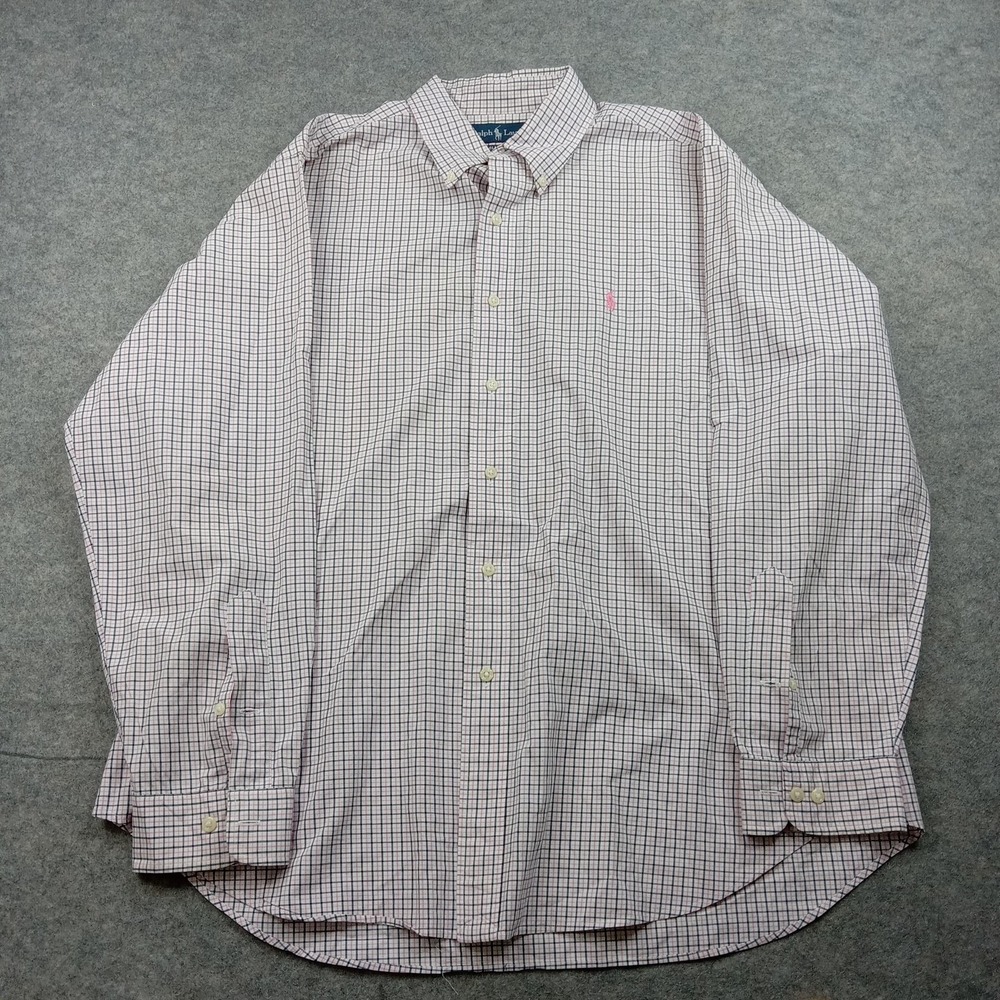 Ralph Lauren Shirt Mens XL Pink Check Classic Fit Button Down Long Sleeve Cotton